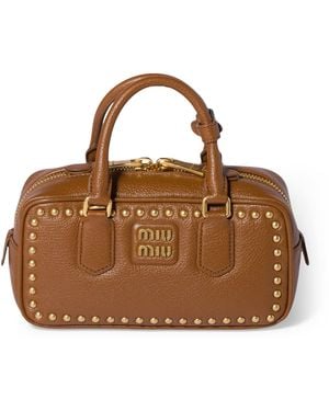 Miu Miu Leather Studded Arcadie Top-Handle Bag - Brown