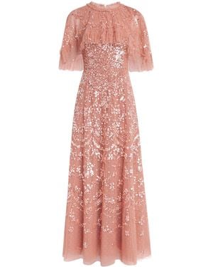 Needle & Thread Tulle Embellished Freya Cape Gown - Pink