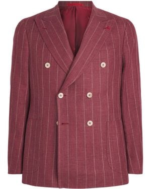 Isaia Linen-Wool Double-Breasted 2-Piece Suit - Purple