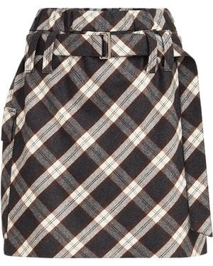 Brunello Cucinelli Virgin Wool-Blend Check Mini Skirt - Grey