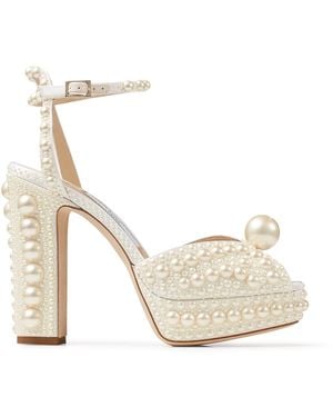 Jimmy Choo Sacaria 120 Pearl-Embellished Satin Platform Sandals - White