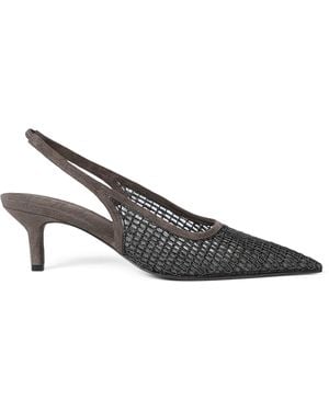 Brunello Cucinelli Pointed-Toe Slingback Heels - Grey