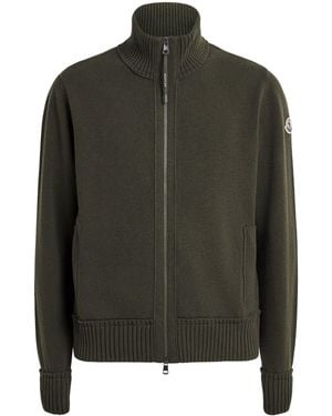 Moncler Virgin Wool-Cashmere Zip-Up Cardigan - Green
