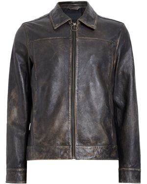 AllSaints Allsaints Alkan Collared Zip Up Two Tone Leather Jacket - Black
