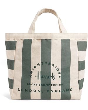 Harrods Large Jute Striped Logo Tote Bag - Metallic