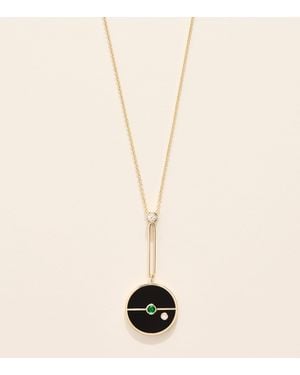 Retrouvai Diamond And Onyx Compass Pendant Necklace - Natural