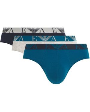 Emporio Armani Stretch-Cotton Eagle Monogram Trunks - Blue