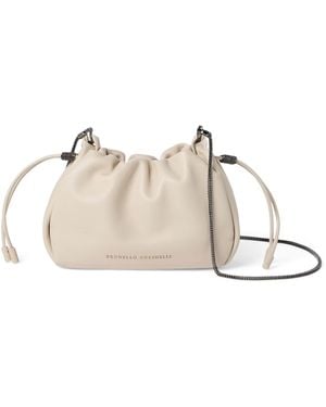 Brunello Cucinelli Mini Leather Mellow Bucket Bag - Natural