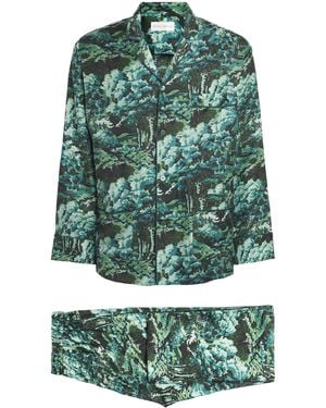 Olivia Von Halle Silk Twill Forest Laurent Pajama Set - Green