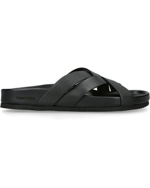 Tom Ford Leather Crossover Sandals - Black