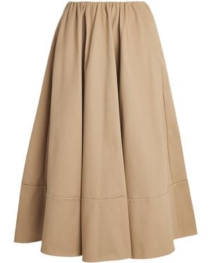Maje Cotton Pleated Midi Skirt - Natural