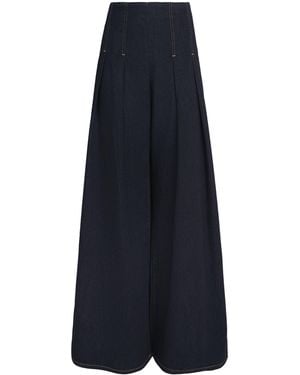 Alice + Olivia Denim Pleated Henry Wide-Leg Trousers - Blue