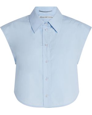 Alexander Wang Cotton Necklace-Detail Cropped Shirt - Blue