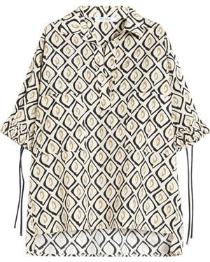 Max Mara Cotton Poplin Printed Drawstring Shirt - White