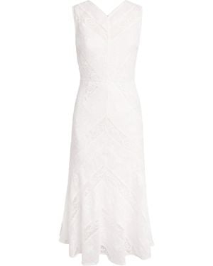 Self-Portrait Ramie Embroidered Midi Dress - White