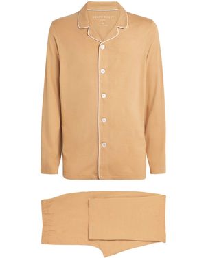 Derek Rose Micromodal Long Basel Pajama Set - Natural