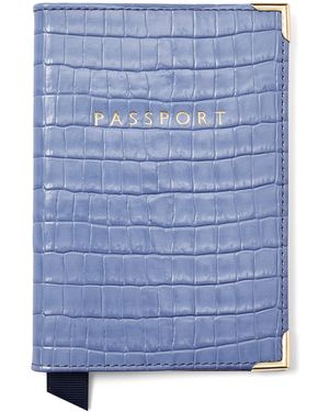 Aspinal of London Croc-Embossed Leather Passport Cover - Blue