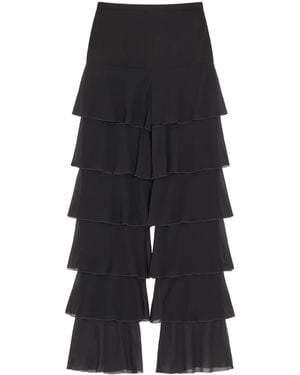 Valentino Silk Georgette Ruffled Pants - Black