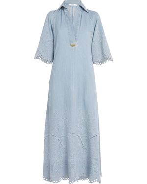 Zimmermann Cotton Embroidered Daylight Midi Dress - Blue