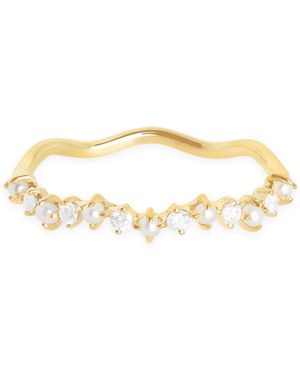Astrid & Miyu Diamond And Pearl Wave Ring - Natural
