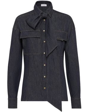 Brunello Cucinelli Denim Pussybow Shirt - Blue