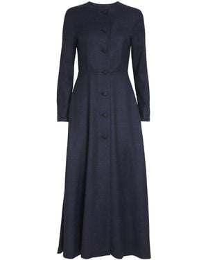 Nomadissem Wool-Silk-Cashmere Round-Neck Midi Dress - Blue