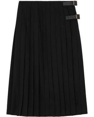 Burberry Wool Pleated Kilt Midi Skirt - Black