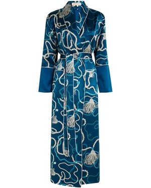 Olivia Von Halle Silk Capability Periwinkle Robe - Blue
