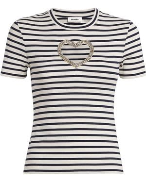 Sandro Stripe Cut-Out T-Shirt - Black