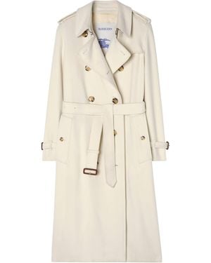 Burberry Cashmere Long Kensington Trench Coat - Natural