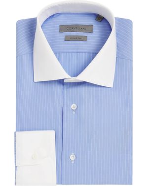Corneliani Contrast-Collar Pinstripe Shirt - Blue