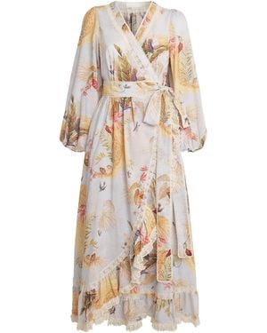 Zimmermann Floral-Print Maxi Dress With Lace Trim And Self-Tie Fastening - White
