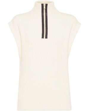 Brunello Cucinelli Cashmere Monili Zip-Up Rollneck Jumper Vest - White