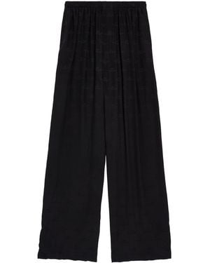 Balenciaga Silk Logo Print Trousers - Black