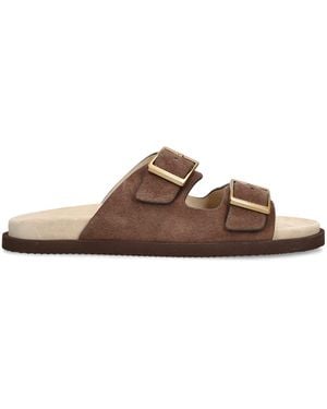 Brunello Cucinelli Suede Buckle-Detail Sandals - Brown