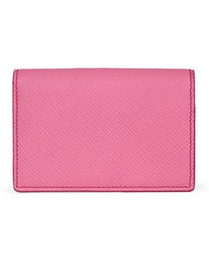 Smythson Leather Panama Folded Card Holder - Pink