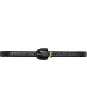 Saint Laurent Calfskin Buckle Cassandre Belt - White