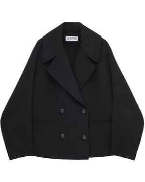 Loewe Wool Double-Breasted Short Coat - Black