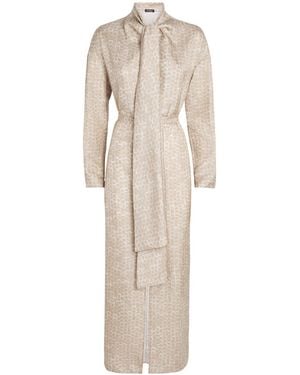 Kiton Silk Printed Scarf-Detail Maxi Dress - Natural