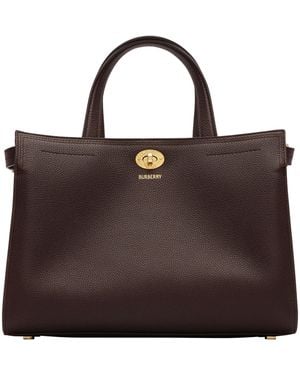 Burberry Small Leather Cotswolds Check Tote Bag - Brown