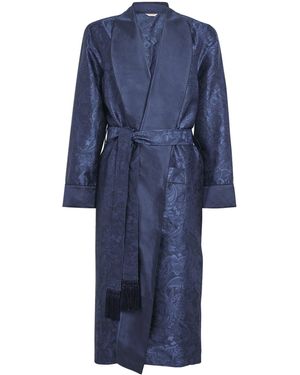Derek Rose Silk Jacquard Paisley Verona Robe - Blue