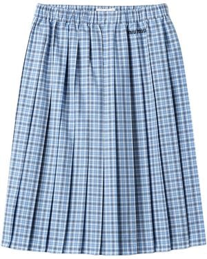 Miu Miu Cotton Pleated Midi Skirt - Blue