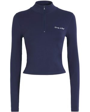 Sporty & Rich Signature Logo Quarter-Zip Jacket - Blue