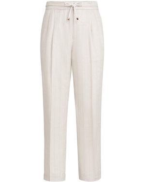 Brunello Cucinelli Linen Drawstring Trousers - White
