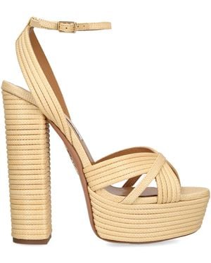 Aquazzura Raffia Sundance Platform Sandals 140 - Metallic