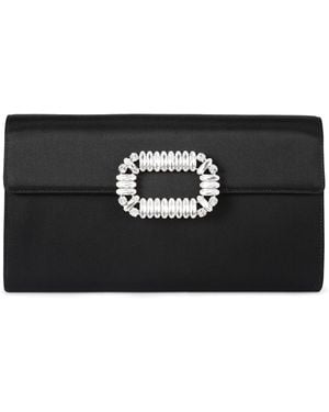 Roger Vivier Satin Pilgrim Choc Clutch Bag - Black