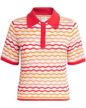 Escvdo Cotton Knitted Stripe Polo Shirt - Red