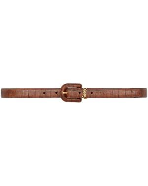 Saint Laurent Calfskin Buckle Cassandre Belt - Brown