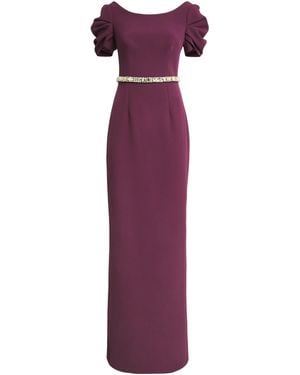 Safiyaa Ruched-Sleeve Belted Gown - Purple