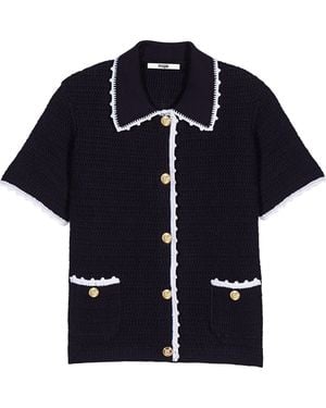 Maje Textured Knit Short-Sleeve Cardigan - Blue